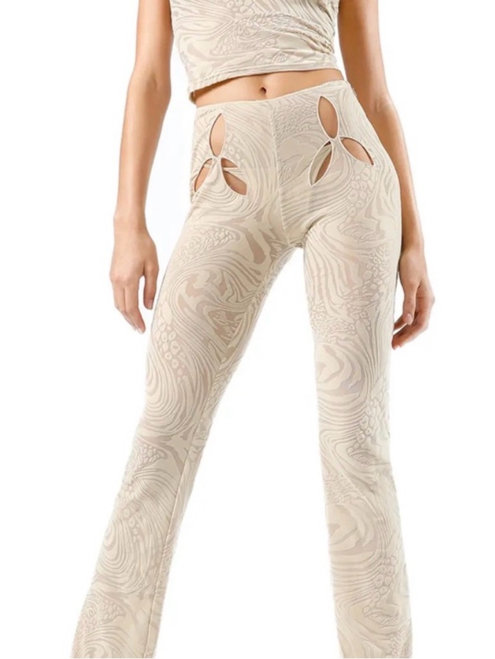 I.AM.GIA Cream High-Waist Flared Pants with Petal Cutouts